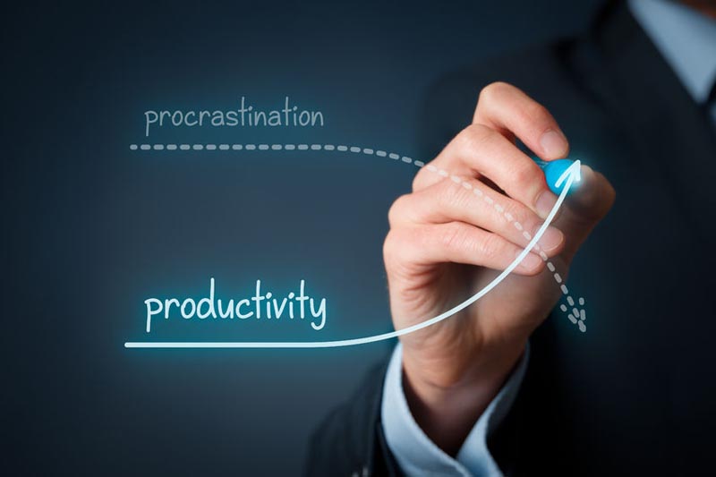 Hand of businessman writing the word productivity