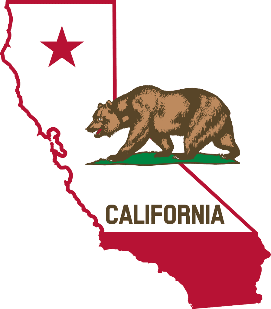 Map of California with the state flag's bear