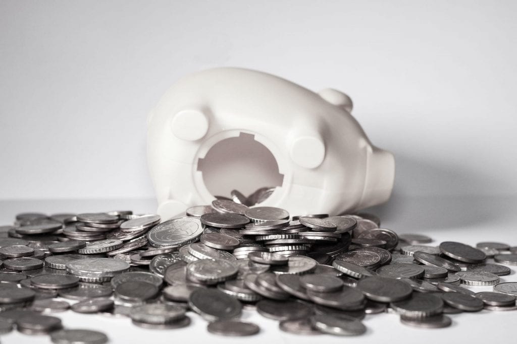 Open Piggy bank with coins
