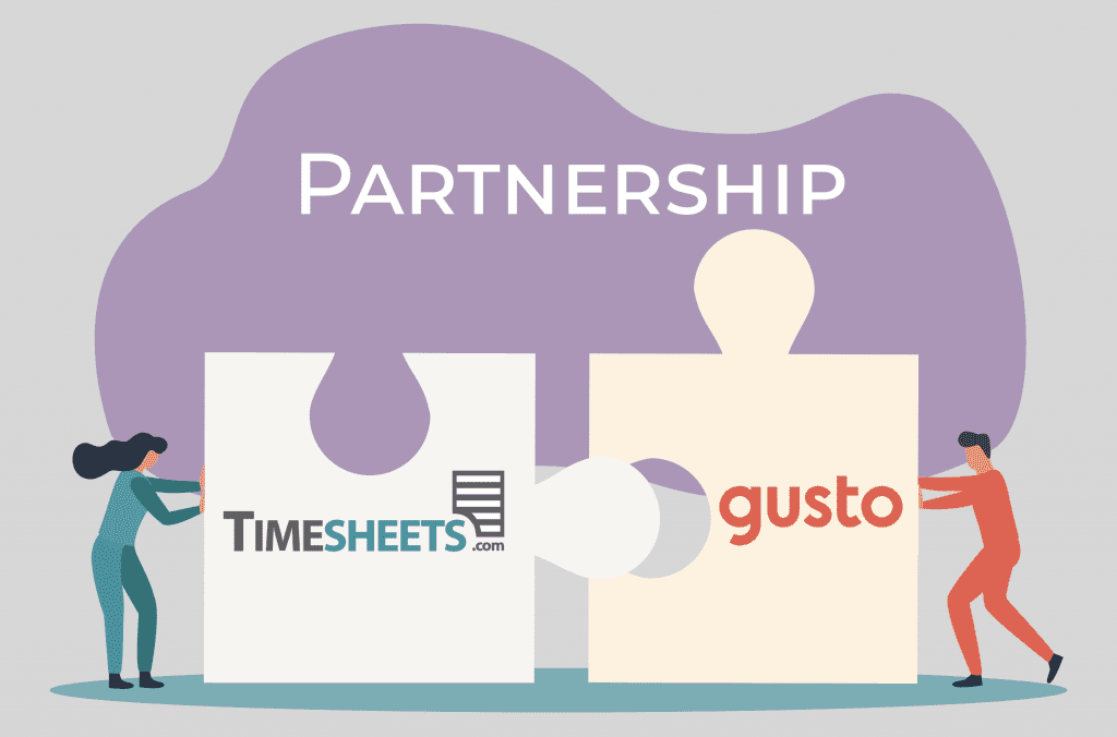 Timesheets.com and Gusto puzzle pieces being pushed together