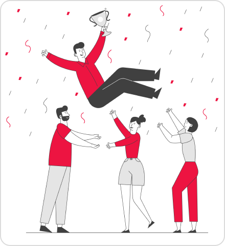 An icon of a group celebrating success with a team member tossed in the air