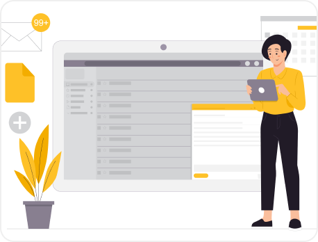 An icon representation of a lady checking her tablet for employee dashboard